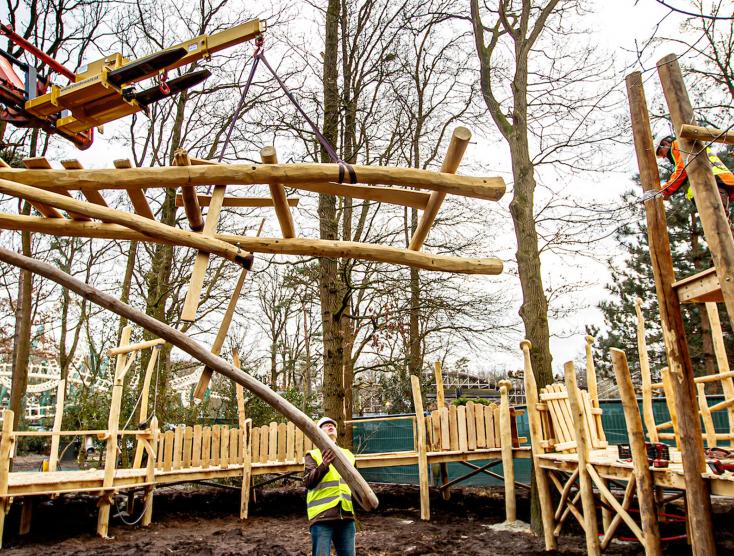 Bouw aan nieuwe speelplek Speelbos Nest! in de Efteling